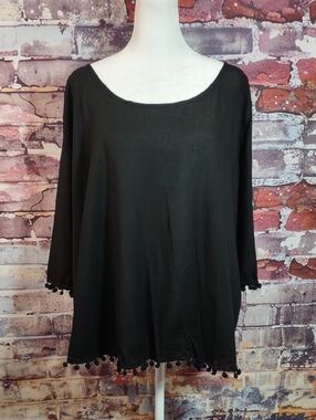 Be Mind Pom-Pom Trim Poncho Top